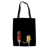Food Printed Canvas Shoulder Bags Casual Ladies Beach Pouch Tote Bolsa De Lona