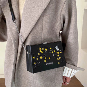 Women 12 Constellations Crossbody Flap Embroidery PU Leather Handbag