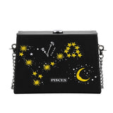Women 12 Constellations Crossbody Flap Embroidery PU Leather Handbag