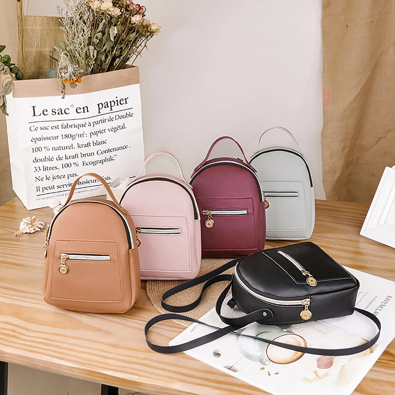 Women Bagpack Mini Handbag Daily Backpack Zipper Convertible Bag