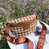 Women Plaid PU Leather Waist Pack Crossbody Chest Bag