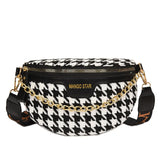 Women Plaid PU Leather Waist Pack Crossbody Chest Bag