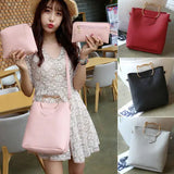 Women 3-Piece Set Solid Shoulder Bag Adjustable Strap Zipper Closure