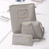 Women 3-Piece Set Solid Shoulder Bag Adjustable Strap Zipper Closure