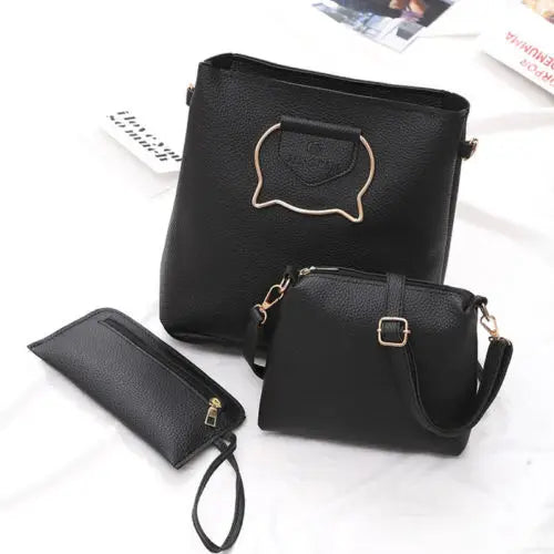 Women 3-Piece Set Solid Shoulder Bag Adjustable Strap Zipper Closure