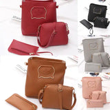 Women 3-Piece Set Solid Shoulder Bag Adjustable Strap Zipper Closure