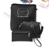 Women 3-Piece Set Solid Shoulder Bag Adjustable Strap Zipper Closure