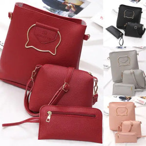 Women 3-Piece Set Solid Shoulder Bag Adjustable Strap Zipper Closure
