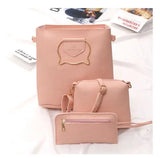 Women 3-Piece Set Solid Shoulder Bag Adjustable Strap Zipper Closure