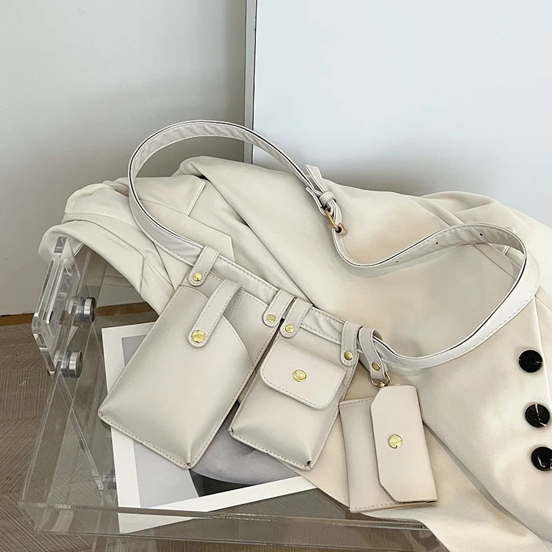 3Pcs/set Leather Fanny Pack Waist Bag Crossbody Casual Female Purse Phone Pouch