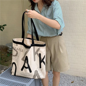 Women AK Letter Canvas Shopping Bag Eco Handbag Tote Reusable Grocery Bags