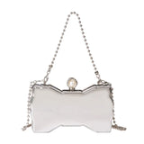 Bow Silver Metal Clutch Purses Women Acrylic Evening Bags Wedding Party