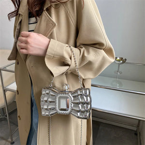 Bow Silver Metal Clutch Purses Women Acrylic Evening Bags Wedding Party