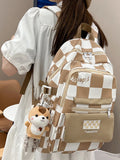 Women Backpack Checkerboard Laptop Nylon Large Capacity Stylish School Bag