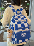 Women Backpack Checkerboard Laptop Nylon Large Capacity Stylish School Bag