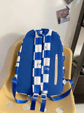 Women Backpack Checkerboard Laptop Nylon Large Capacity Stylish School Bag