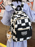 Women Backpack Checkerboard Laptop Nylon Large Capacity Stylish School Bag