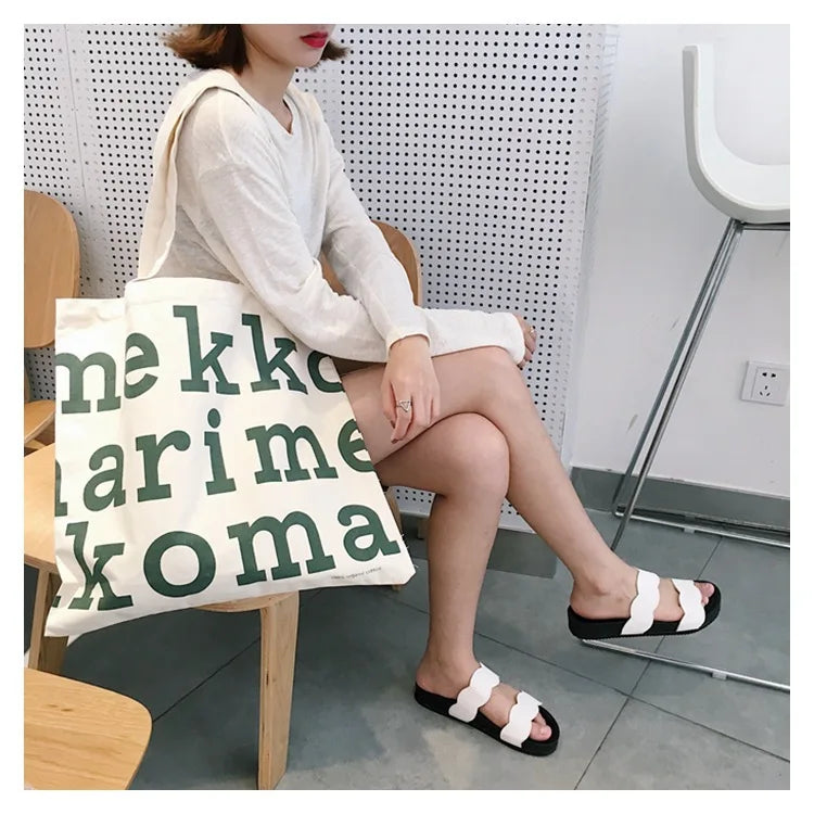 Women Alphabet Canvas Shoulder Bags Female Casual Letter Printed Tote Handbags