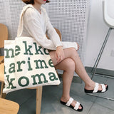 Women Alphabet Canvas Shoulder Bags Letter Printed Tote Handbags Large Capacity