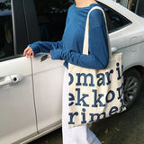 Women Alphabet Canvas Shoulder Bags Letter Printed Tote Handbags Large Capacity