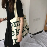 Women Alphabet Canvas Shoulder Bags Female Casual Letter Printed Tote Handbags