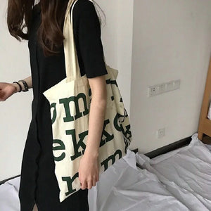 Women Alphabet Canvas Shoulder Bags Letter Printed Tote Handbags