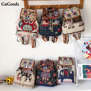 Women Anime Backpack Owl Canvas Shoulder Bag Junior Girls Printed Messenger Bag