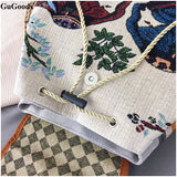 Women Anime Backpack Owl Canvas Shoulder Bag Junior Girls Printed Messenger Bag