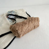 Women Argyle Shoulder Bags Plush Winter Handbags Outdoor Purse Shoulder Underarm
