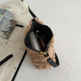 Women Argyle Shoulder Bags Plush Winter Handbags Outdoor Purse Shoulder Underarm