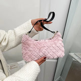 Women Argyle Shoulder Bags Plush Winter Handbags Outdoor Purse Shoulder Underarm