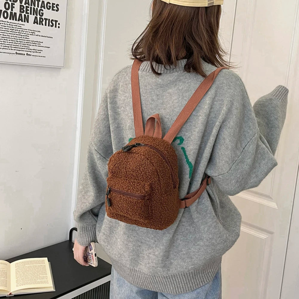 Vintage Wool Backpack Women Autumn Winter Knapsack College Students School Bags