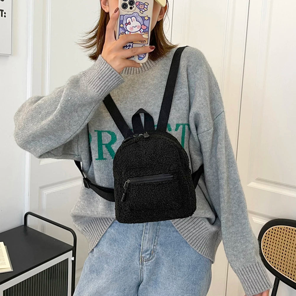 Vintage Wool Backpack Women Autumn Winter Knapsack College Students School Bags