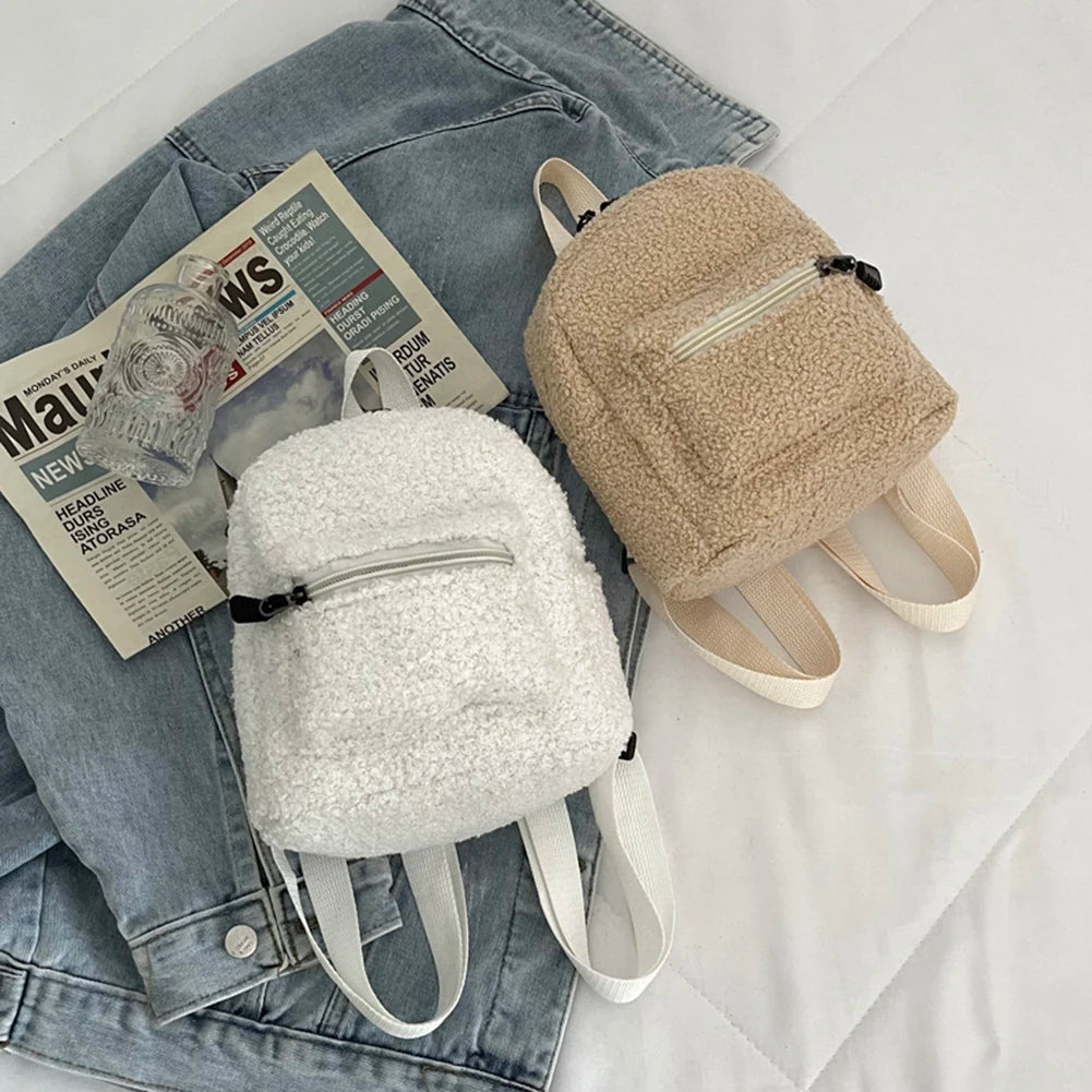 Vintage Wool Backpack Women Autumn Winter Knapsack College Students School Bags