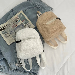 Vintage Wool Backpack Women Autumn Winter Knapsack College Students School Bags