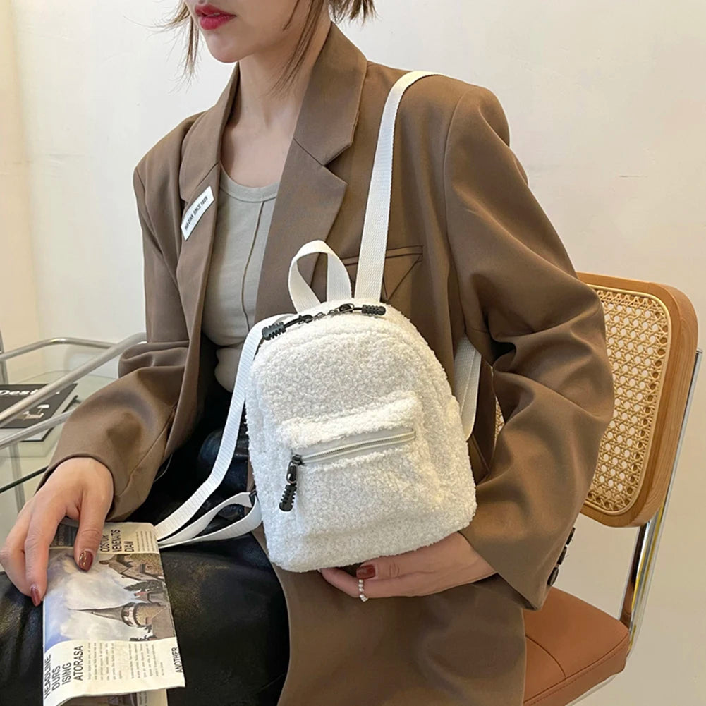 Vintage Wool Backpack Women Autumn Winter Knapsack College Students School Bags