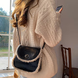 Women Autumn Winter Patchwork Chain Lamb Wool Messenger Bag