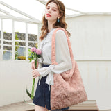 Women Fluffy Plush Shoulder Bag Retro Large Capacity Casual Zipper Handbag