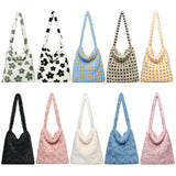 Women Fluffy Plush Shoulder Bag Retro Large Capacity Casual Zipper Handbag