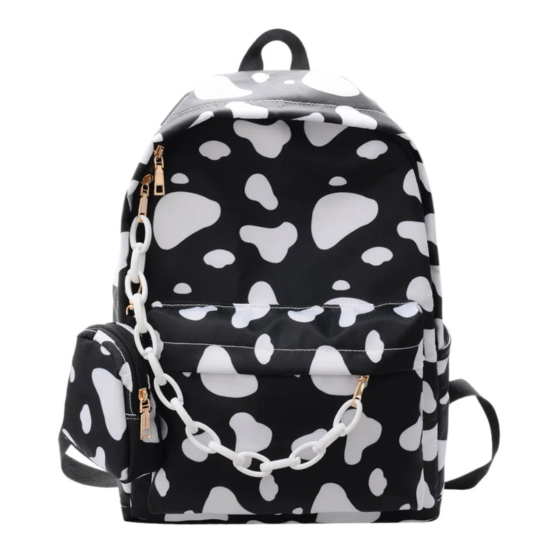 Cow Milk Pattern Backpack for Teenagers