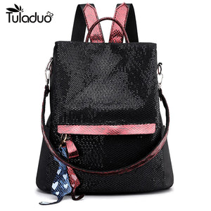Anti-theft Sequins Rucksack Travel Female Nylon Backpack