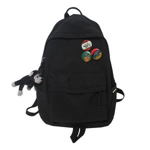 Solid Students Backpack with Monkey Pendant for Big Girls