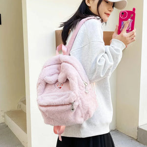 Women Bear Style Plush Backpack Casual Ladies Small Knapsack Mini Rucksacks