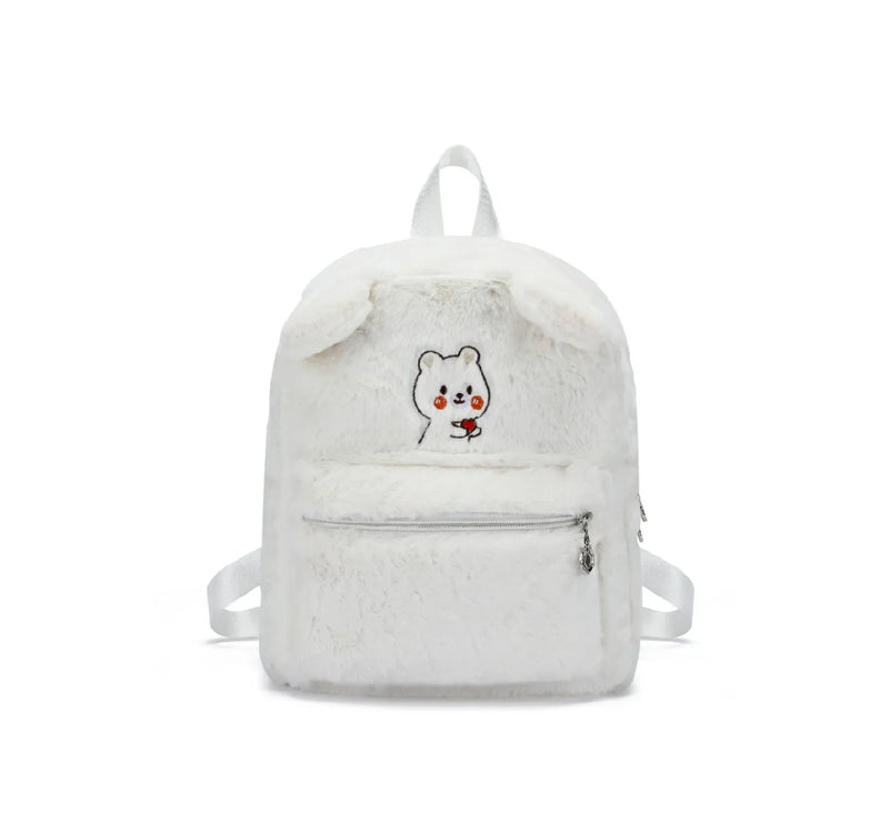 Women Bear Style Plush Backpack Casual Ladies Small Knapsack Mini Rucksacks