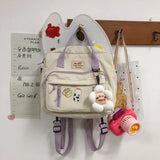Women Canvas Mini Backpack School Bag Girl Flower Small Badge Backpack