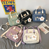 Women Canvas Mini Backpack School Bag Girl Flower Small Badge Backpack