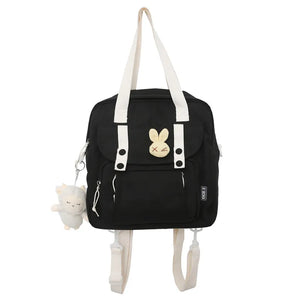 Women Canvas Mini Backpack with Kawaii Badge for School