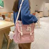 Women Canvas Mini Backpack with Kawaii Badge for School