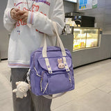 Women Canvas Mini Backpack with Kawaii Badge for School