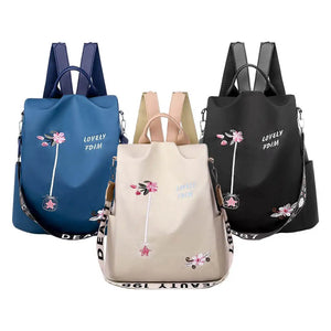 Women Backpack Casual Nylon Flower Embroidered Shoulder School Book Bags